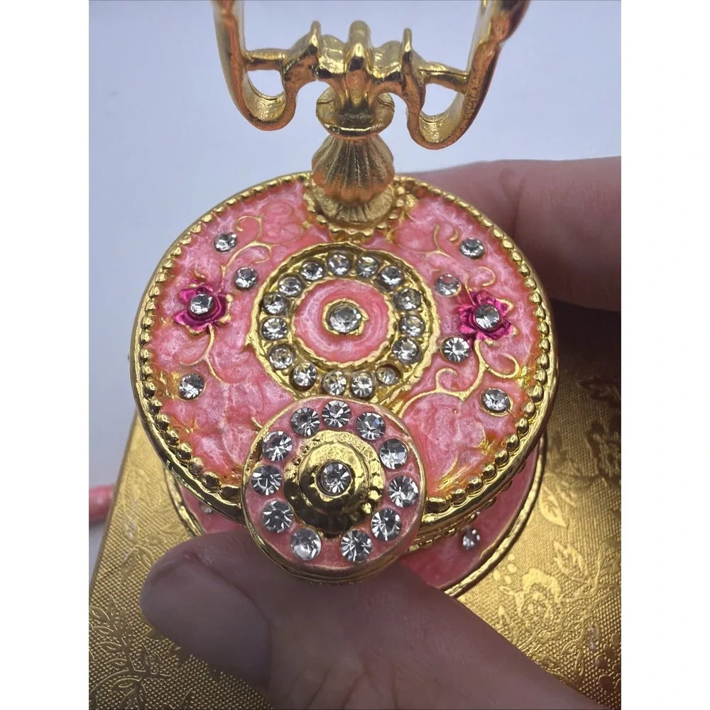Hand Painted Pink Telephone Style Enameled Jewelry Trinket Box*